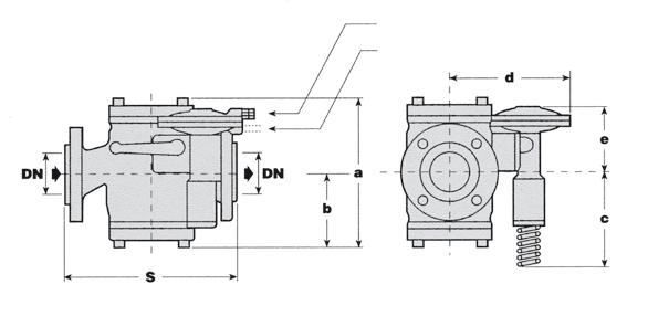 Tubo per impulso Øe=10 RP 1/4 per scarico eventuale all'atmosfera Ingombri e dimensioni in mm Dimensione (mm) Pollici S a b c d e 25 1" 183 240 120 150 160 105 32 1 " 1/4 183 240 120 150 160 105 40 1