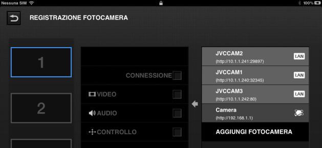 Capitolo 2 Funzioni avanzate Visualizzazione video da più fotocamere JVC CAM Control (per ipad) consente di passare da una fotocamera all altra durante la visualizzazione dei video.