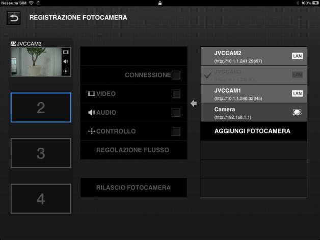 Sul lato sinistro della schermata[registrazione FOTOCAMERA] seleziona lo slot in cui registrare la fotocamera. 2.