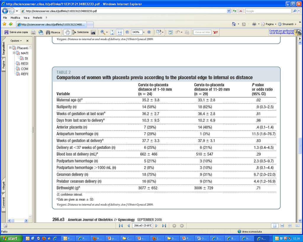 Placenta previa: distance to internal os and