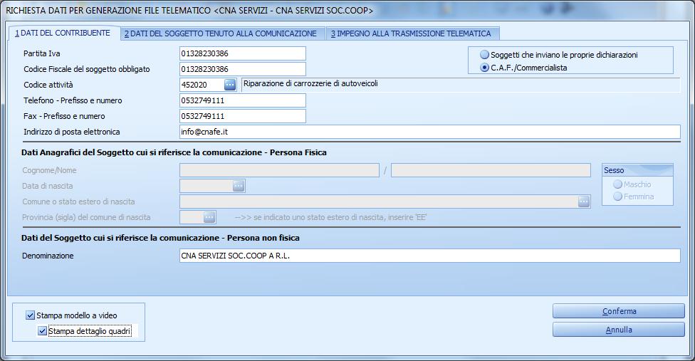 A questo punto è possibile procedere con la Generazione del file telematico dei dati