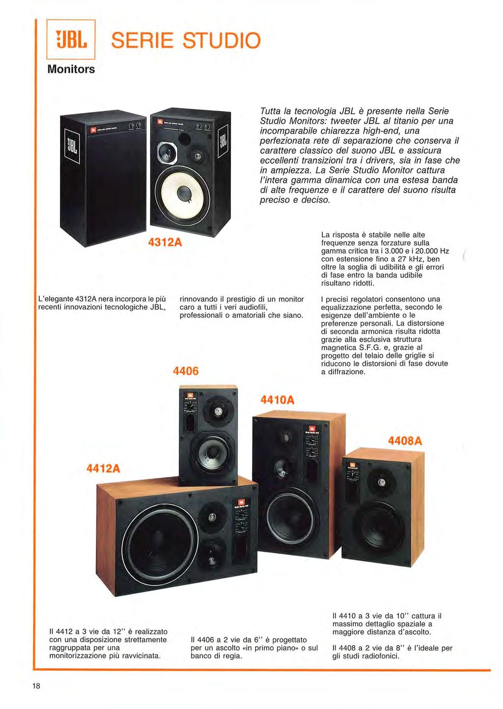 SERIE STUDIO Monitors Tutta la tecnologia JBL è presente nella Serie Studio Monitors: tweeter JBL al titanio per una incomparabile chiarezza high-end, una perfezionata rete di separazione che