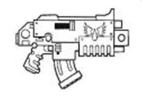 Bolter -arma leggera a proiettile e ad azione di fuoco- Rappresenta la normale dotazione di ogni space, è estremamente affidabile per questo non può incepparsi.