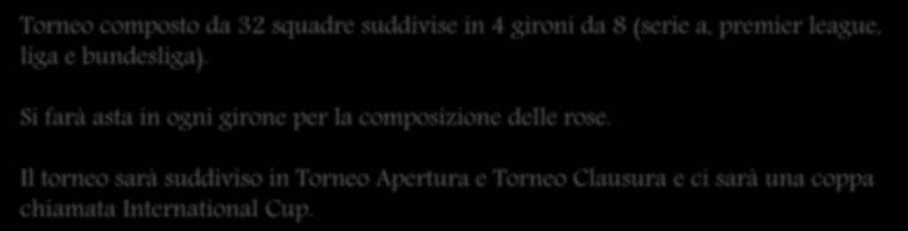 Si farà asta in ogni girone per la composizione delle rose.