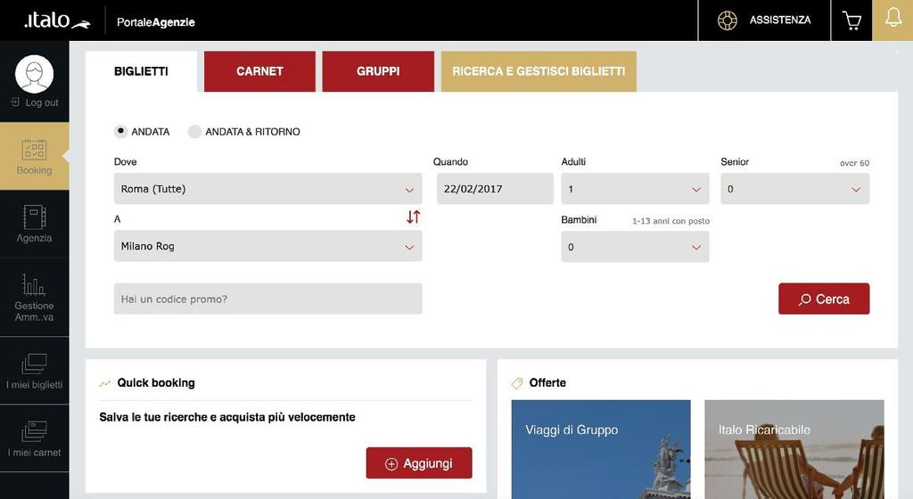 Home Page BIGLIETTI Imposta gli estremi del viaggio e procedi con l acquisto dei biglietti. CARNET Acquista e utilizza i carnet. AGENZIA Configura l agenzia e le utenze.