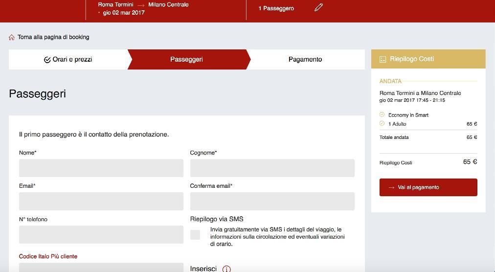 Acquisto 3.1 ACQUISTO BIGLIETTI Definizione dei passeggeri. Puoi modificare i dati iniziali del viaggio (itinerario, numero passeggeri, data).