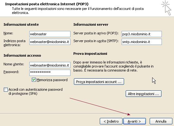 Questo campo è libero, potete quindi scrivere quello che preferite. Indicate il vostro indirizzo di posta elettronica, il Nome utente e la relativa password.