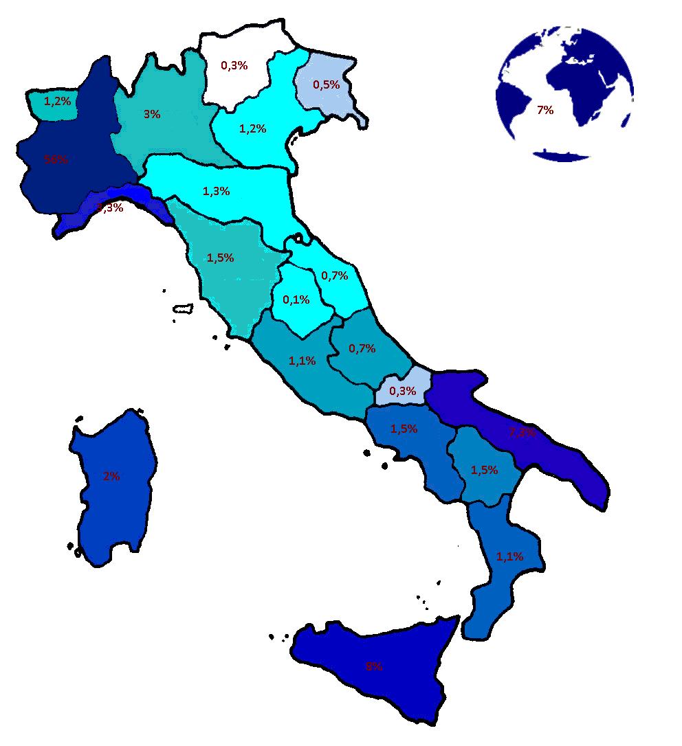 Studenti preimmatricolati area Architettura provenienza Provenienza degli studenti ai corsi di laurea dell area dell Architettura: Circa il 56% degli studenti proviene dal Piemonte.