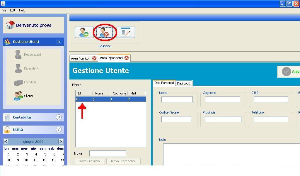 5.1.5 ELIMINAZIONE Il modulo Eliminazione consente di effettuare la cancellazione dei dati di un Responsabile presente nel sistema.