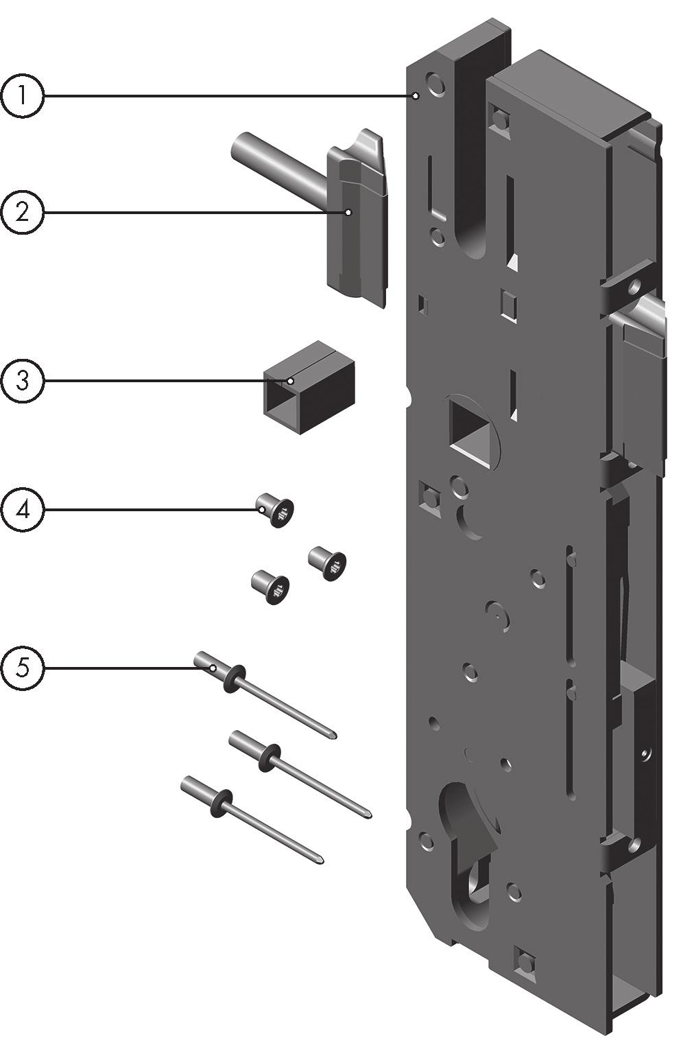 Contenuto della fornitura 3.2 Serratura centrale (da ordinare separatamente) La serratura centrale adatta al kit frontale scelto va ordinata separatamente.
