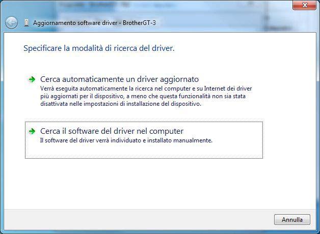 (5) Cliccare [ Cerca il software del driver nel computer ] quando appare la seguente finestra. (6) Selezionare la cartella dove è salvato il driver di stampa sul CD di installazione.