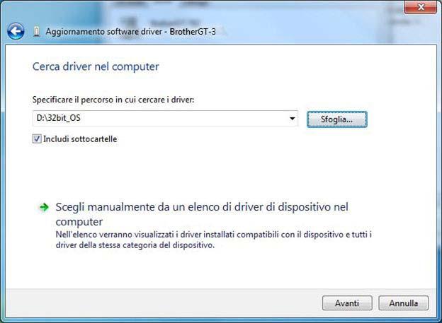 La seguente immagine è un esempio che il driver id D: e Windows 32 bit OS. Cliccare [ Avanti ] per proseguire.