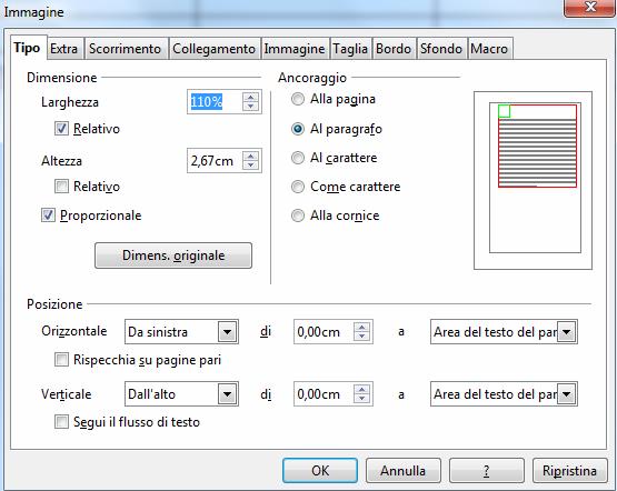 Da notare i quadratini verdi sui bordi, con cui l immagine può essere ridimensionata col mouse (per non deformarla, tenere premuto il tasto SHIFT).