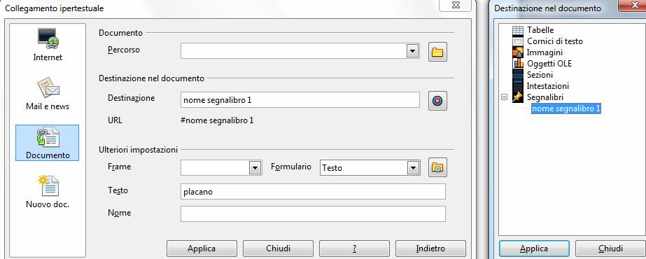 Si può creare anche un vero e proprio link: selezionare una parola e scegliere menu Inserisci e voce Collegamento.