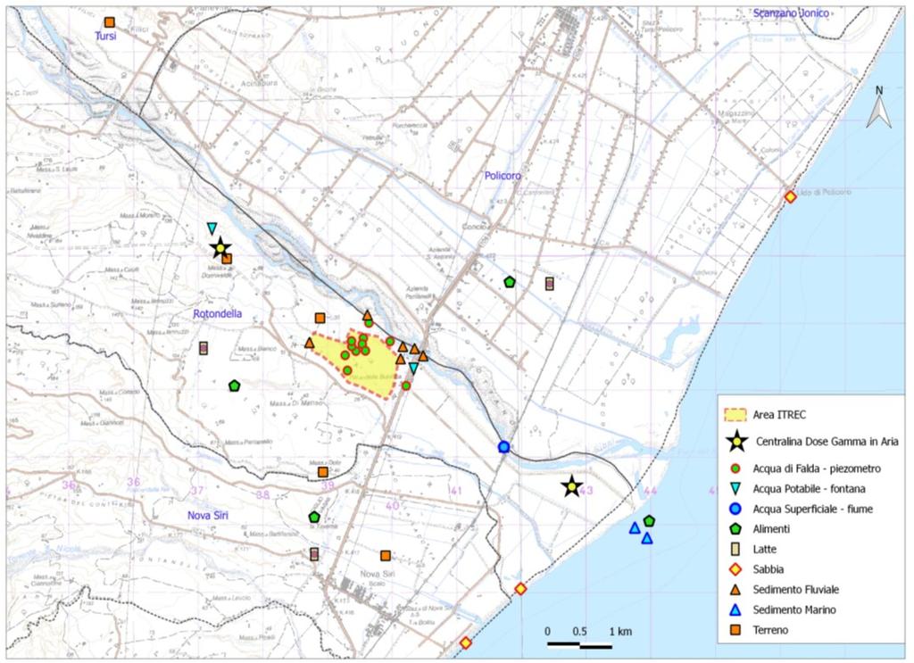 Monitoraggio della radioattività ambientale Rete Locale ARPAB per ITREC Monitoraggio della dose gamma in aria nei pressi dell impianto ITREC di Rotondella Nell'area esterna all impianto ITREC di