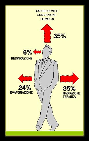 Lo scambio termico tra ambiente ed organismo umano In relazione al tipo di attività svolta, l individuo deve cedere calore all ambiente circostante.