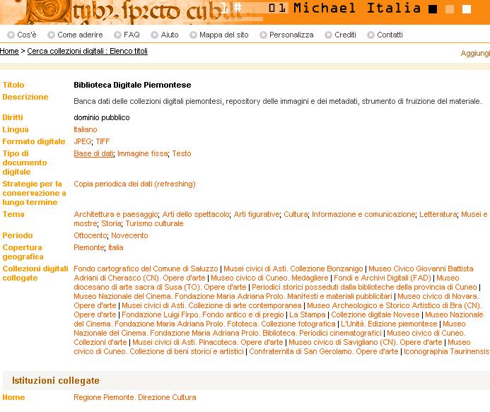 A) Accesso dal portale MICHAEL - Biblioteca Digitale Piemontese 1)
