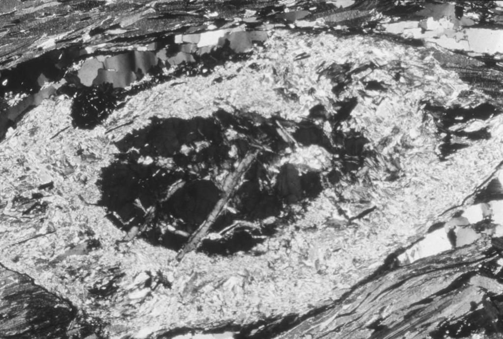 Provincia Autonoma di Trento - Servizio Geologico Fig. 23 Crescita statica di cloritoide su staurolite sostituita da un feltro di sericite nei micascisti a granato e staurolite dell Unità di Peio.