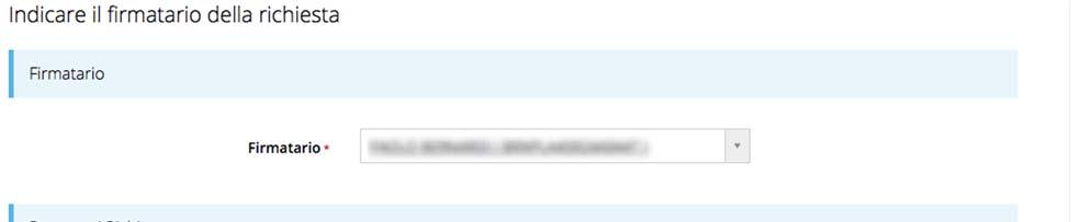 3.3 Inserimento richiesta Per prima cosa sarà richiesto di specificare il firmatario della richiesta e la categoria: Figura 11 - Selezione Firmatario Selezionato il firmatario e la categoria premere