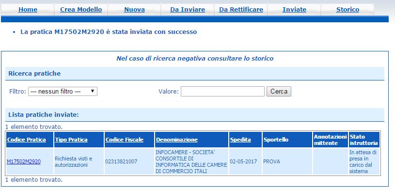 Cert O - Risultato invio