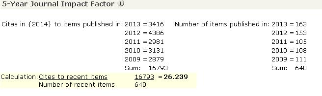 5 Year Impact factor 5 Year Impact Factor è l'if calcolato su cinque anni anziché sui due canonici, e si utilizza anche per dare più