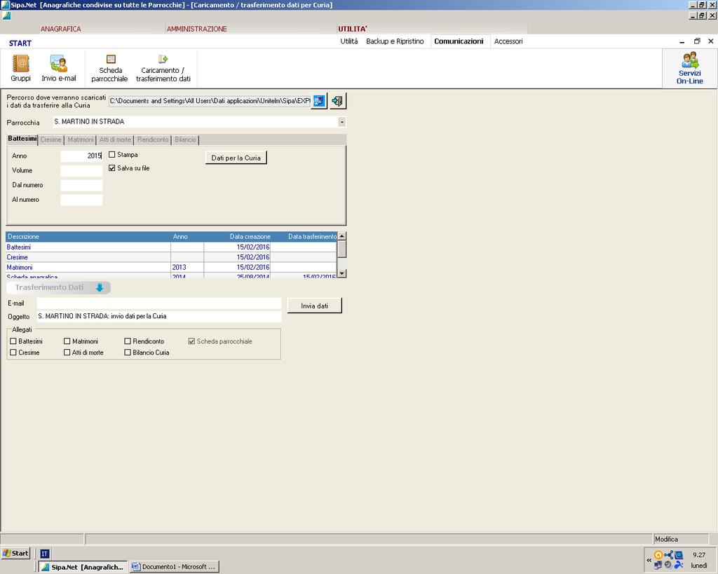 5. Esportazione dati da Sipa.Net Nel caso la parrocchia utilizzi il programma Sipa.