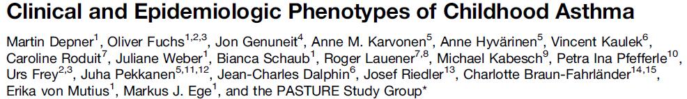 Am J Respir Crit Care Med Vol 189, pp 129 138, Jan 15, 2014 Protection against Allergy Study in Rural Environments (PASTURE).