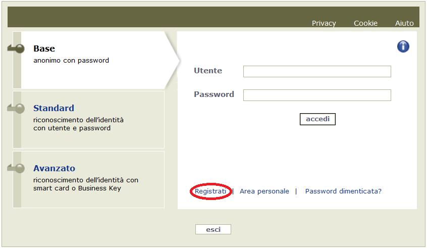 Per effettuare la registrazione è necessario cliccare su Registrati e seguire la procedura guidata. Una volta inseriti tutti i campi richiesti l utente riceverà le credenziali di accesso.
