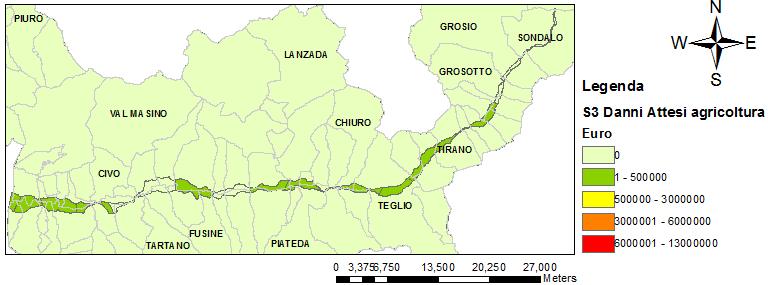 Sondrio e di Tirano, di seguito viene illustrata, per tali zone, la distribuzione dei danni totali, espressa secondo l unità minima di analisi.