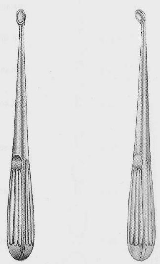 CUCCHIAIO DI VOLKMANN : SONDA SCANALATA : Utilizzato per esercitare Utilizzata per drenare il un azione di sfregamento sulla superficie chirurgica.