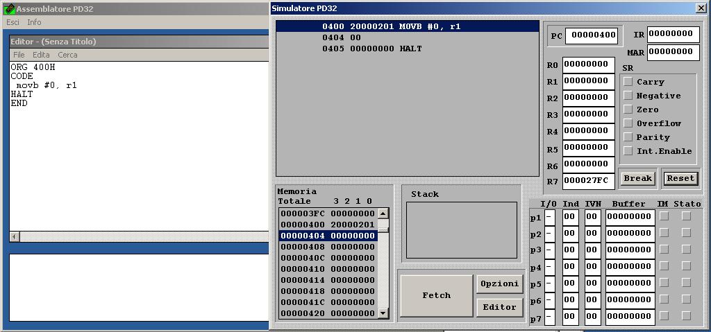 Esempio MOVB #0,R1