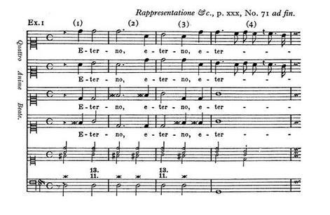 2. Presenza di cori a 5-6 vv. accompagnati dal b.c. (a differenza di Peri, Caccini).
