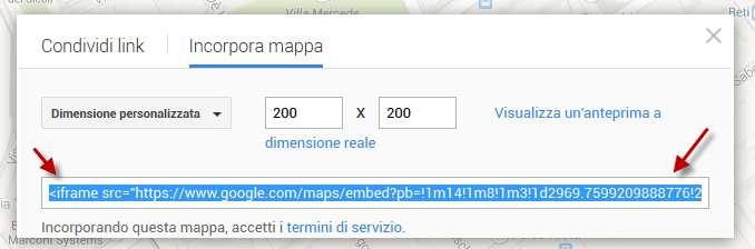 Pagina10 e selezionare le dimensioni 200 x 200 fare click sul codice