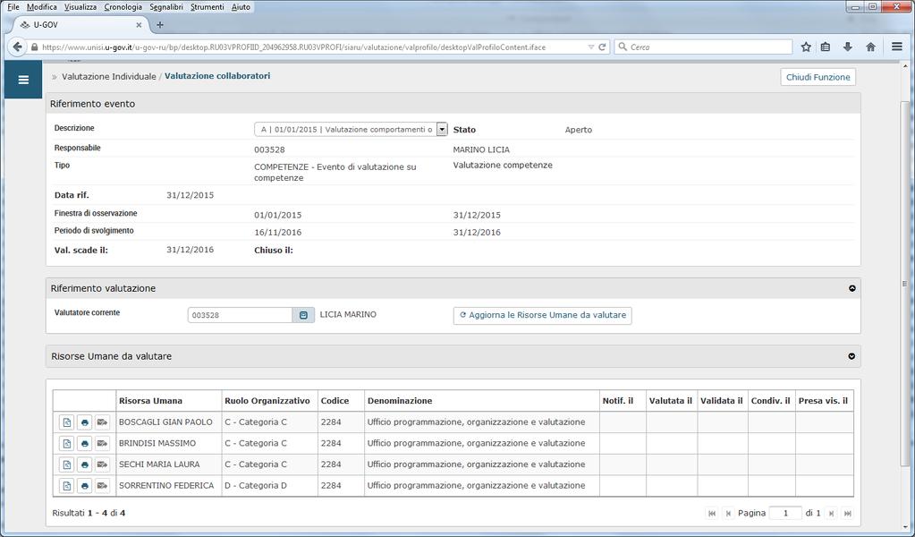 valutazione del singolo collaboratore, cliccare sulla