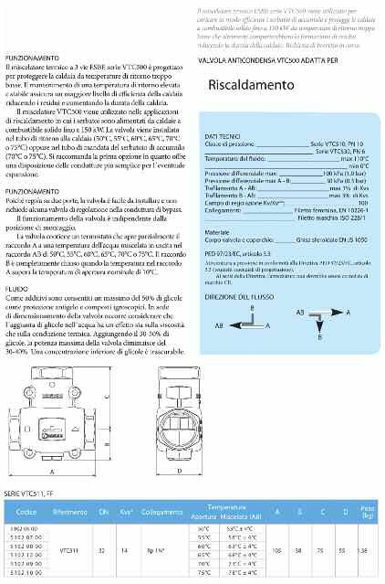 Valvola Anticondensa Per impianti con caldaie a combustibile solido fino a 50Kw U56 04250 /4 Temp.