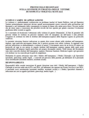 2011 Protocollo HPH - ARS riferimento ad oggi con adattamenti alle realtà locali dei singoli Pronto Soccorso Ospedale