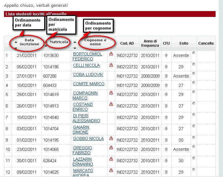 STAMPA LISTA ISCRITTI Per stampare la lista degli studenti iscritti cliccare.