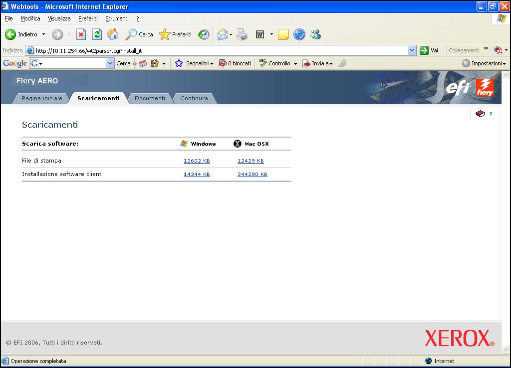 INSTALLAZIONE DEI DRIVER DI STAMPA 11 Trasferimento dei driver di stampa con WebTools WebTools consente di trasferire sul computer i programmi di installazione per i driver di stampa direttamente da