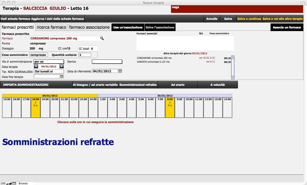 5. Impostazione della terapia dei pazienti ricoverati Cliccare sul nominativo desiderato per entrare nella scheda di dettaglio del ricovero, cliccare sulla linguetta <Clinica>, e poi su quella