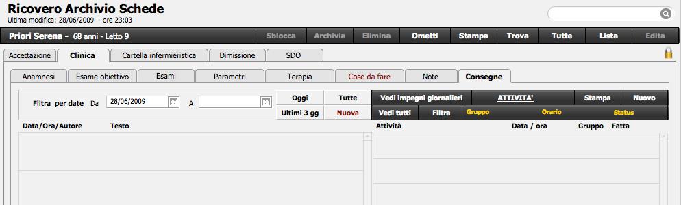 3. Inserimento nuove consegne Dal Menù principale cliccare sul pulsante <Ricoveri>: si finisce sull elenco dei