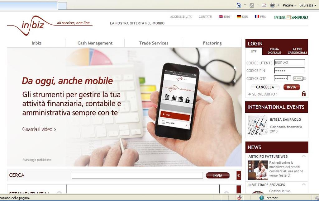 INTRODUZIONE La procedura InBiz è un software fornito dall Ente Cassiere (Banco di Napoli) che fornisce la possibilità di interagire con i servizi informatici interni della banca, in particolare per