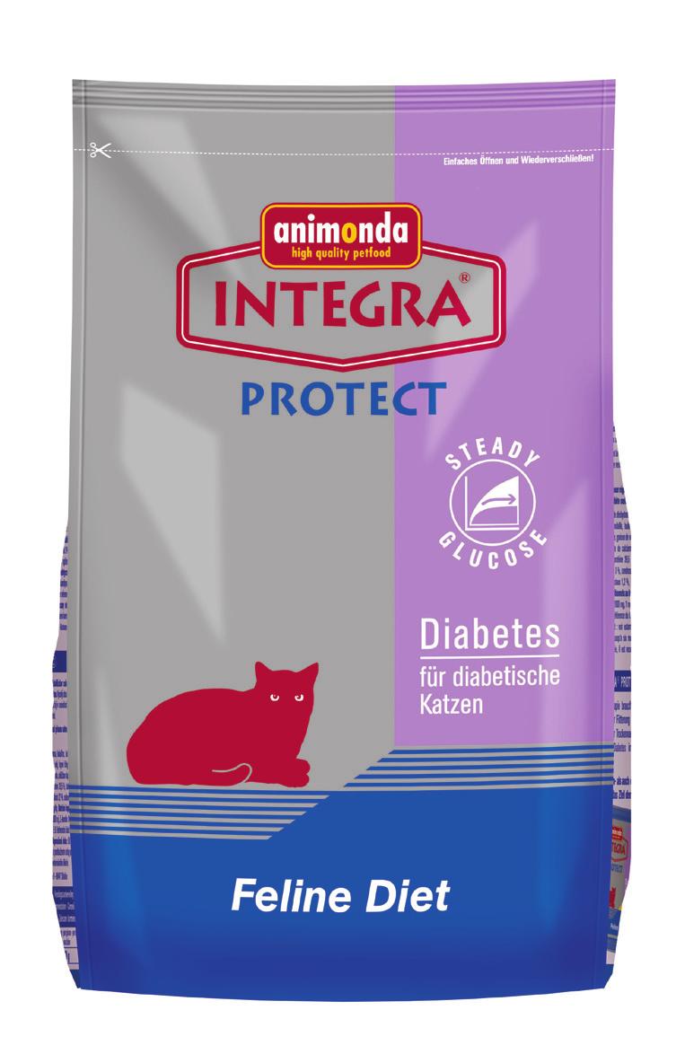 per gatti diabetici INTEGRA Protect DIABETES (Alimento Secco) M86677 Diabetes dry 250 g 8 M86678 Diabetes dry 1,75 kg 4 Composizione.