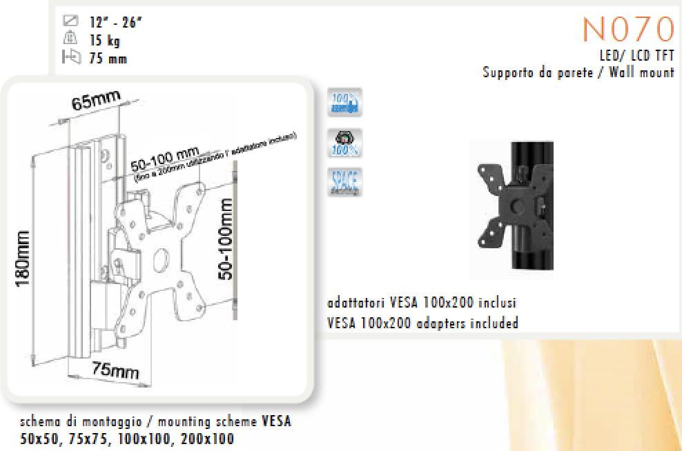 95 6 PB/N071 NERO 8019950300346 Supporto per schermi da 12"-26", 