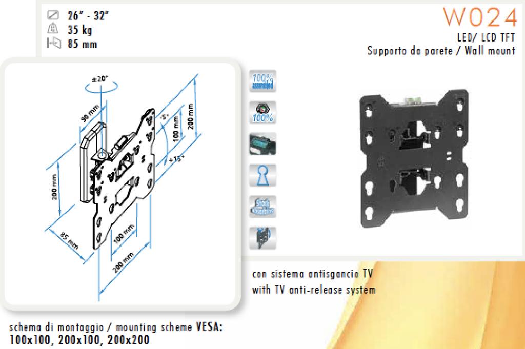 99 4 PB/W058 NERO 8019950300308 PLASMA da 50" a 70", portata Kg.