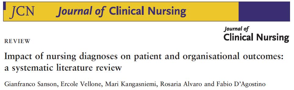 2017 L obiettivo di questa revisione sistematica è indagare l impatto delle diagnosi infermieristiche sugli outcome dei pazienti e dell organizzazione.