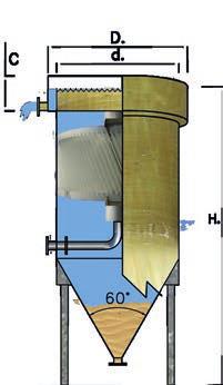 Sedimentatori lamellari circolari SLC by CIEM IMPIANTI Fondo conico Il sedimentatore così sviluppato è caricato con un flusso ASCENSIONALE, rendendo così disponibile tutta la superficie equivalente