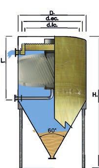 Sedimentatori a fondo conico in PRFV con diametro da 1.400 a 2.000 Sedimentatori in PRFV disponibili come misure standard. I diametri 1.400 e 2.000 mm.