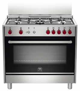 finitura soft touch timer di fine cottura forno 103 lt, classe A piano monostampo in acciaio inox o smaltato bianco 5 fuochi gas con wok da 4 Kw manopole con finitura soft touch forno 142 lt, classe