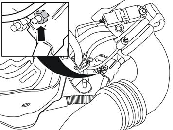 Rimuovere il coperchio del motore tirandolo in avanti finché il fissaggio (2) sul lato inferiore non molli.