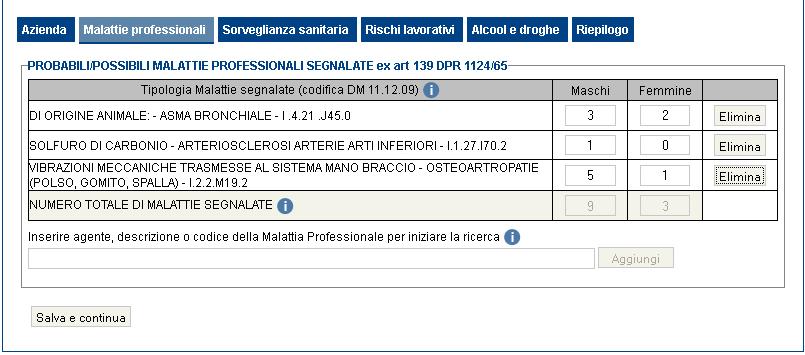 All interno delle caselle è possibile indicare il numero dei maschi e delle femmine.